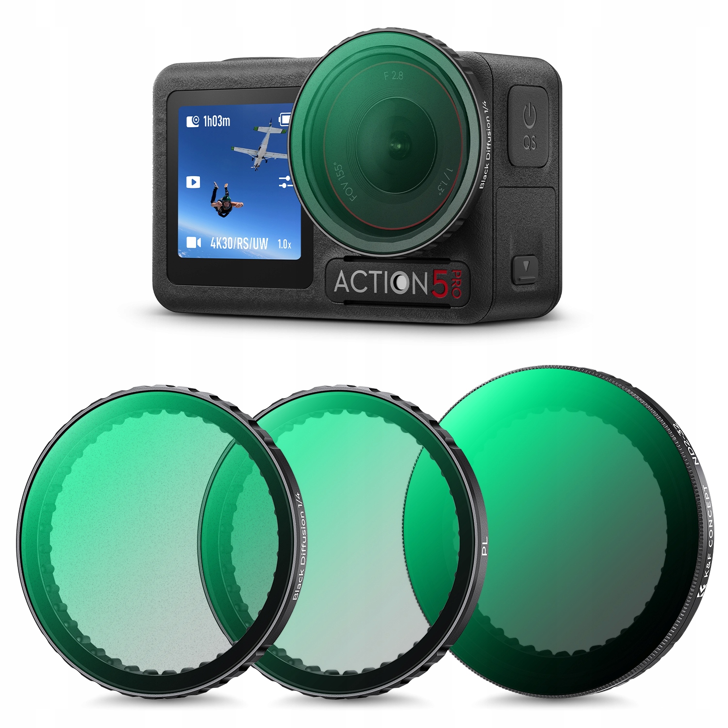 Sada filtrů Pl ND2-32 Black Diffusion 1/4 pro Dji Osmo Action 3 4 5 Pro