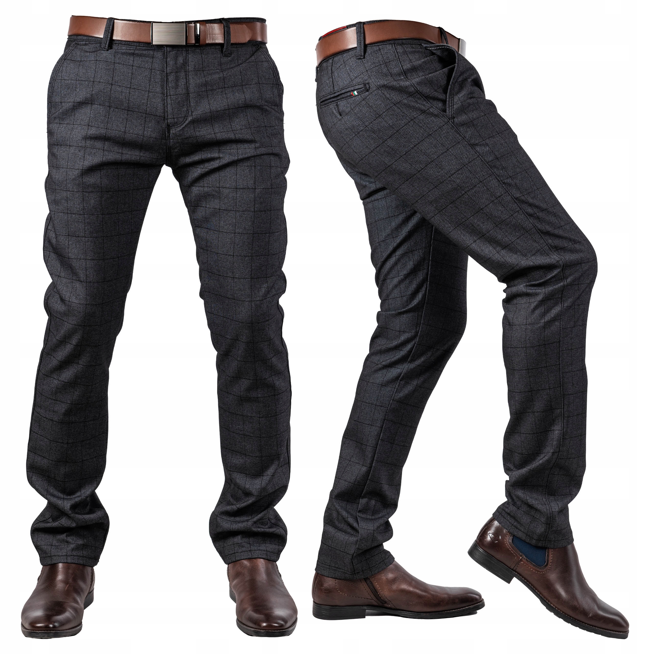 Pánské elegantní kalhoty Černé Chinosy s kostkovaným vzorem Ralid vel.33