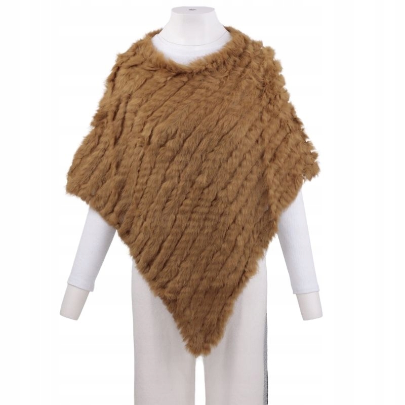 ZŁÓTE PONCZO DAMSKIE CIEPŁE Z FUTERKIEM SWETERY ZIMOWE ELEGANCKIE