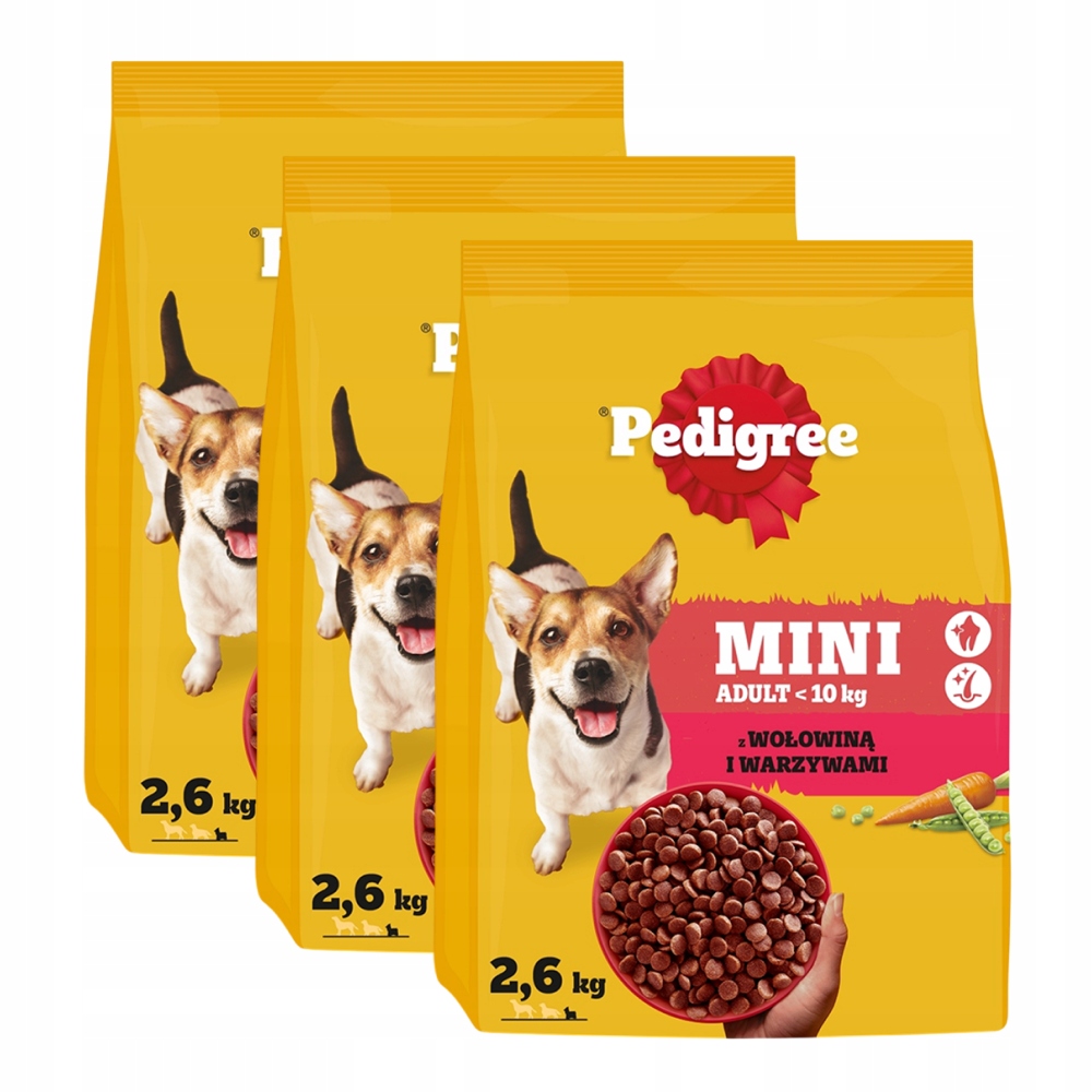 Zestaw 3X Pedigree Mini Z Wołowiną Sucha Karma Dla Psa Małej Rasy 2,6KG