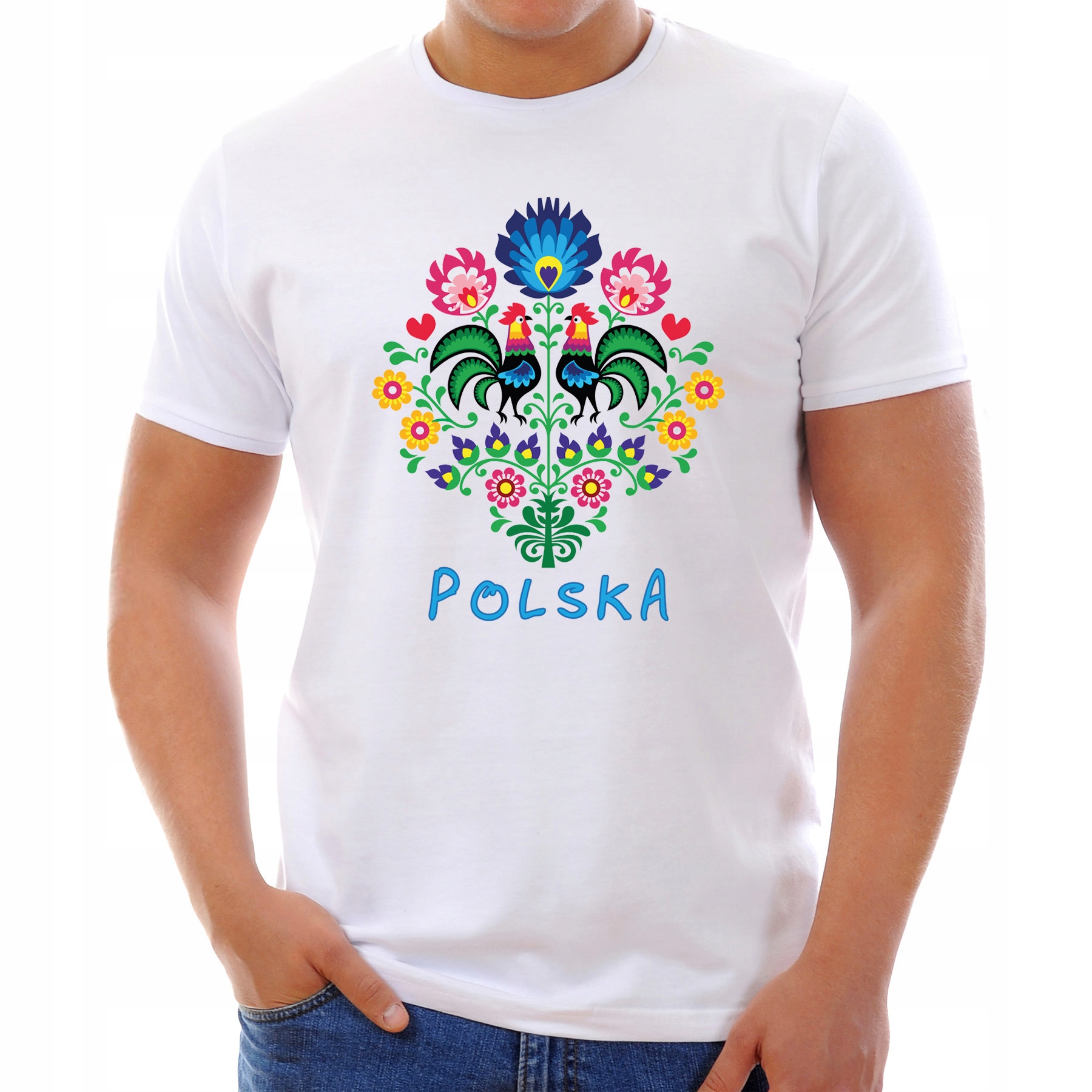 

Koszulka Folklor Łowicki Koguty Pl (M):: L,: biały