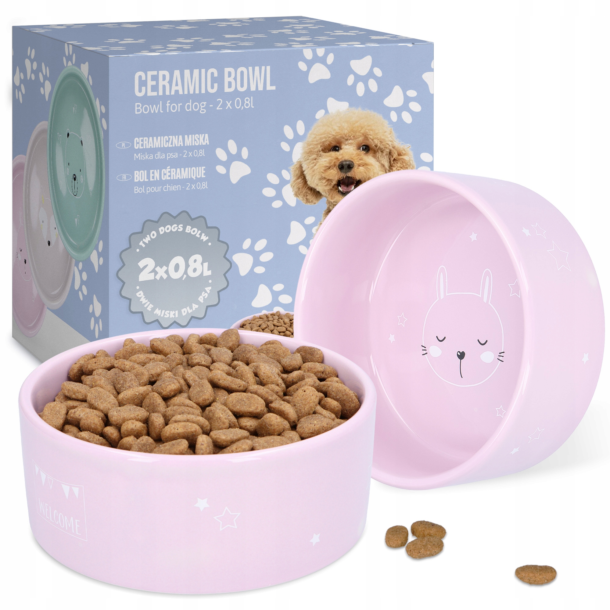 Levně 2x Miska pro Psa 0,8 Keramická Miska na vodu Štěňata Stabilní voda Mo 8K
