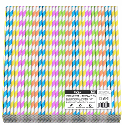 

Słomki Rurki Papierowe Paski 8mm 24cm 250szt Eko