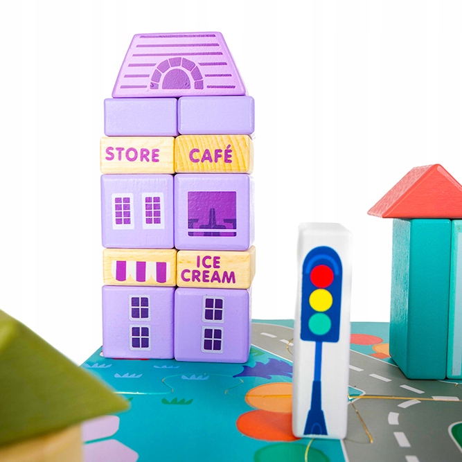 Klocki edukacyjne 115szt. MIASTO z Puzzle Mata na Prezent Urodziny Materiał drewno inny