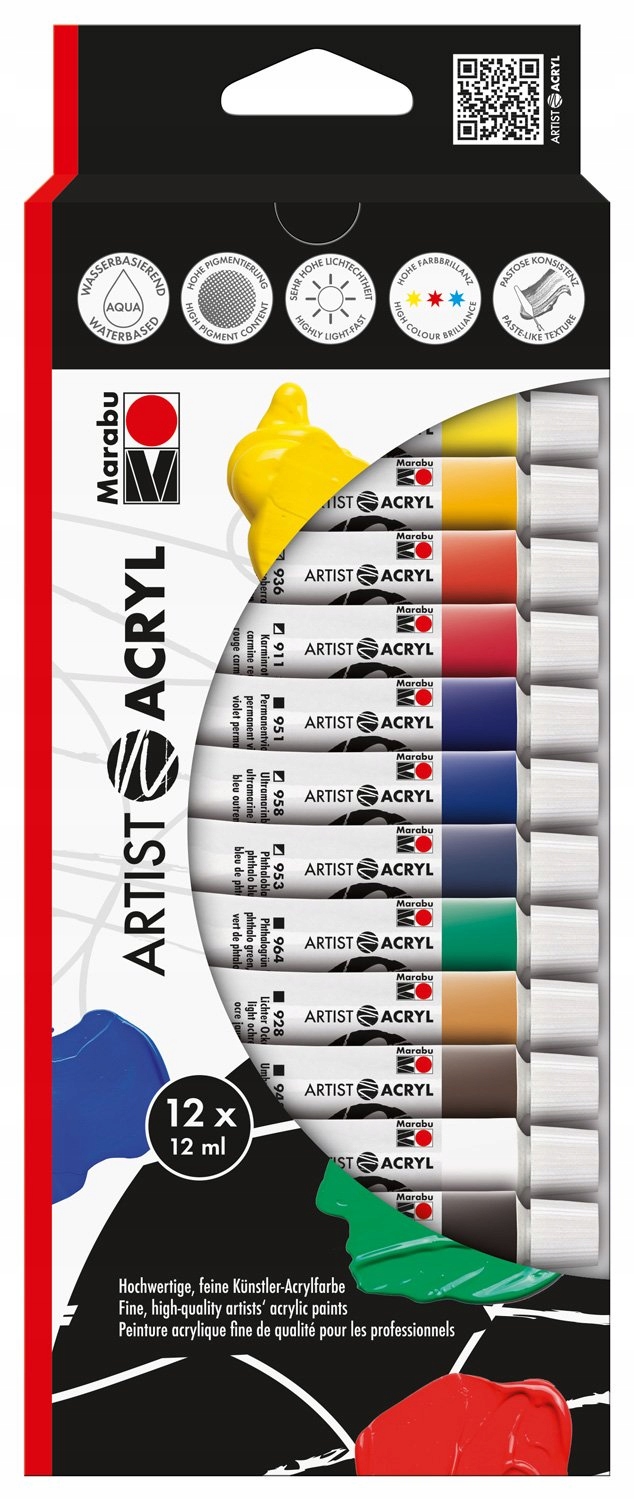 Marabu Sada akrylových barev 12 x 12 ML s Dobrým Leskem Barevné