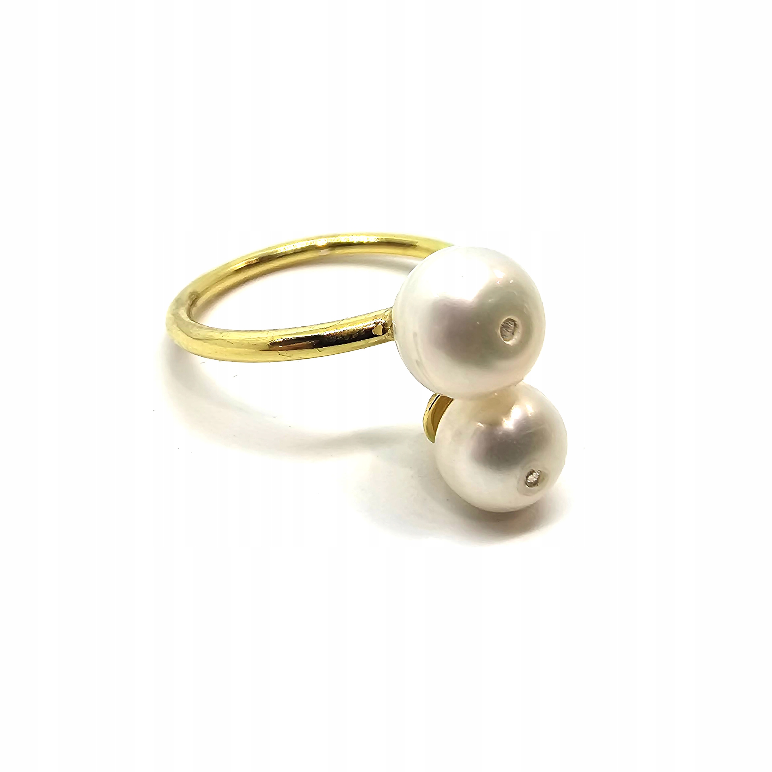 Zlatý prstýnek s perlami, perla bílá, nastavitelný, zlato 585