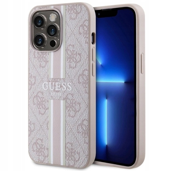 Etui Guess 4G Printed Stripes MagSafe na iPhone 13 Pro iPhone 13 różowe