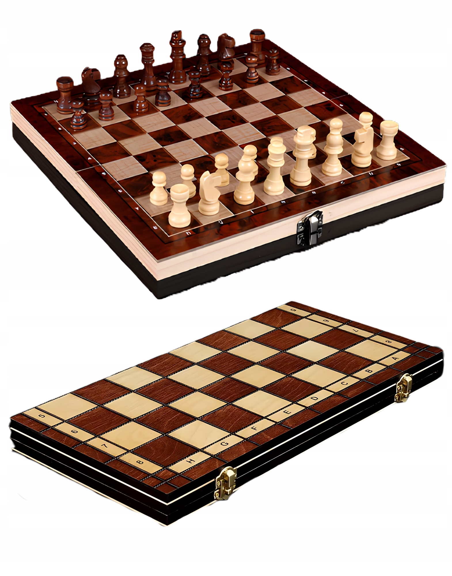 Szachy drewniane 3w1 RegMag – warcaby i tryktrak, plansza 34 × 34 cm