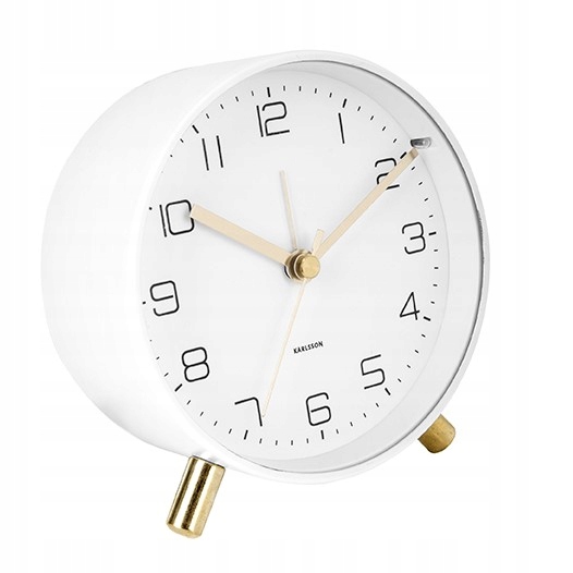 Budík stolní kovový s podsvícením, tichý, bílý Lofty