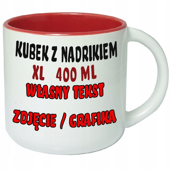 

XL kubek z nadrukiem zdjęcie 400ml czerwony środek