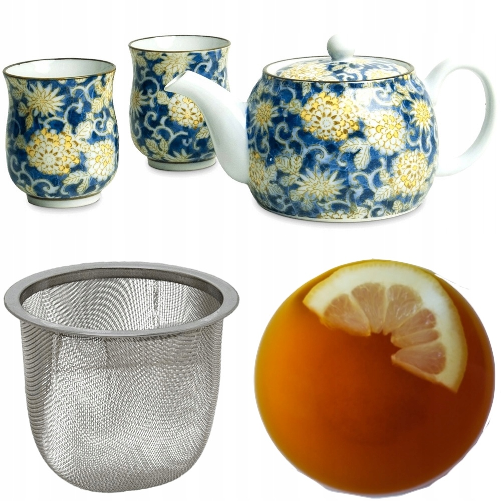 Levně Japonská elegantní čajová sada Modrožlutá Květinový džbán 600 ml