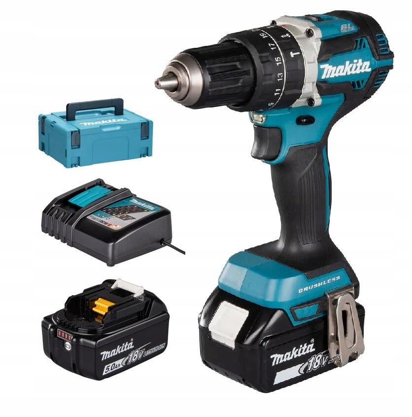 Makita Aku Vrtačka Příklepový 18V Li-ion 2 X 5AH Nabíječka Makpac DHP4