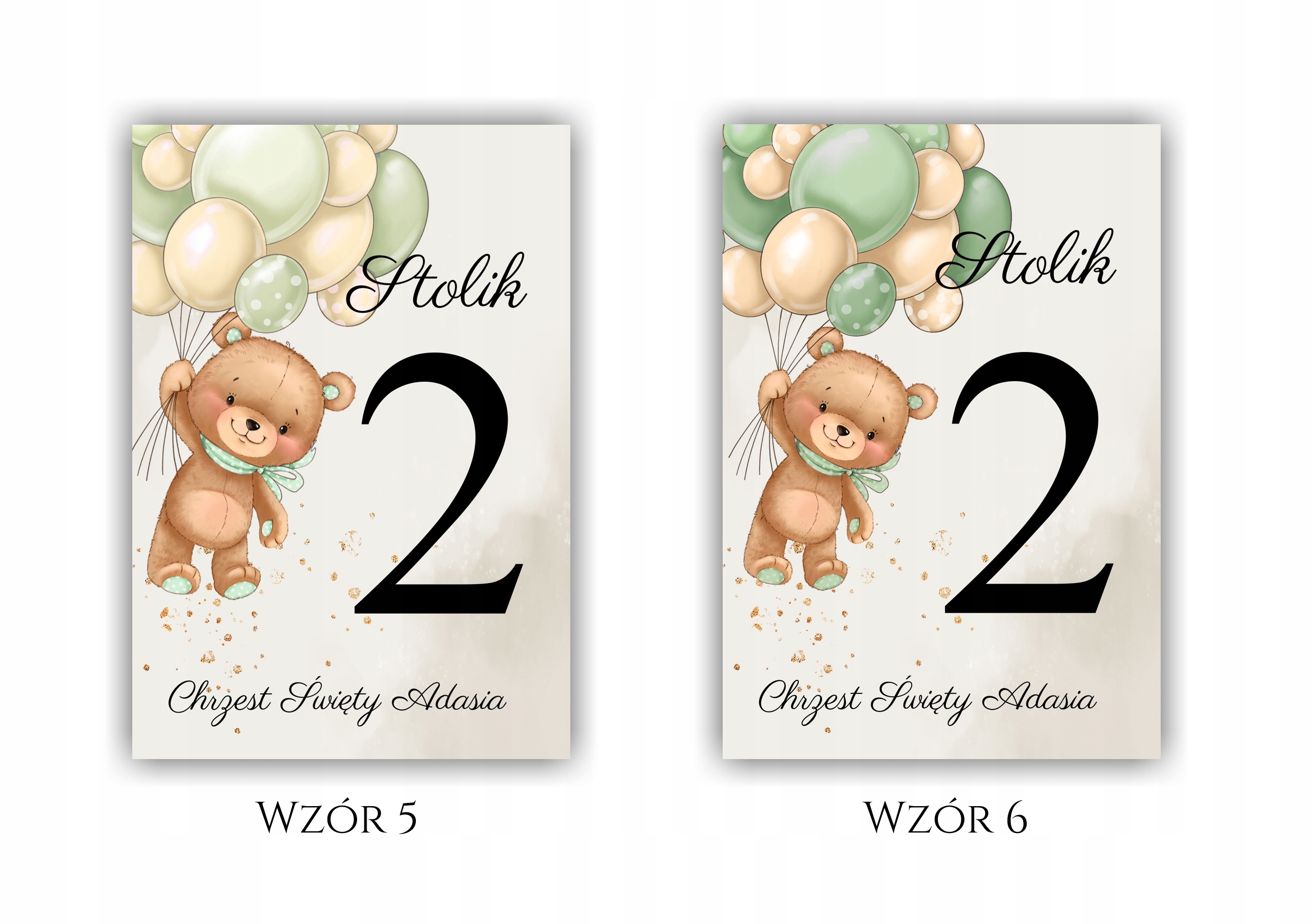 Numery stołów CHRZEST ŚWIĘTY, ROCZEK, URODZINY z misiem Szerokość produktu 10 cm