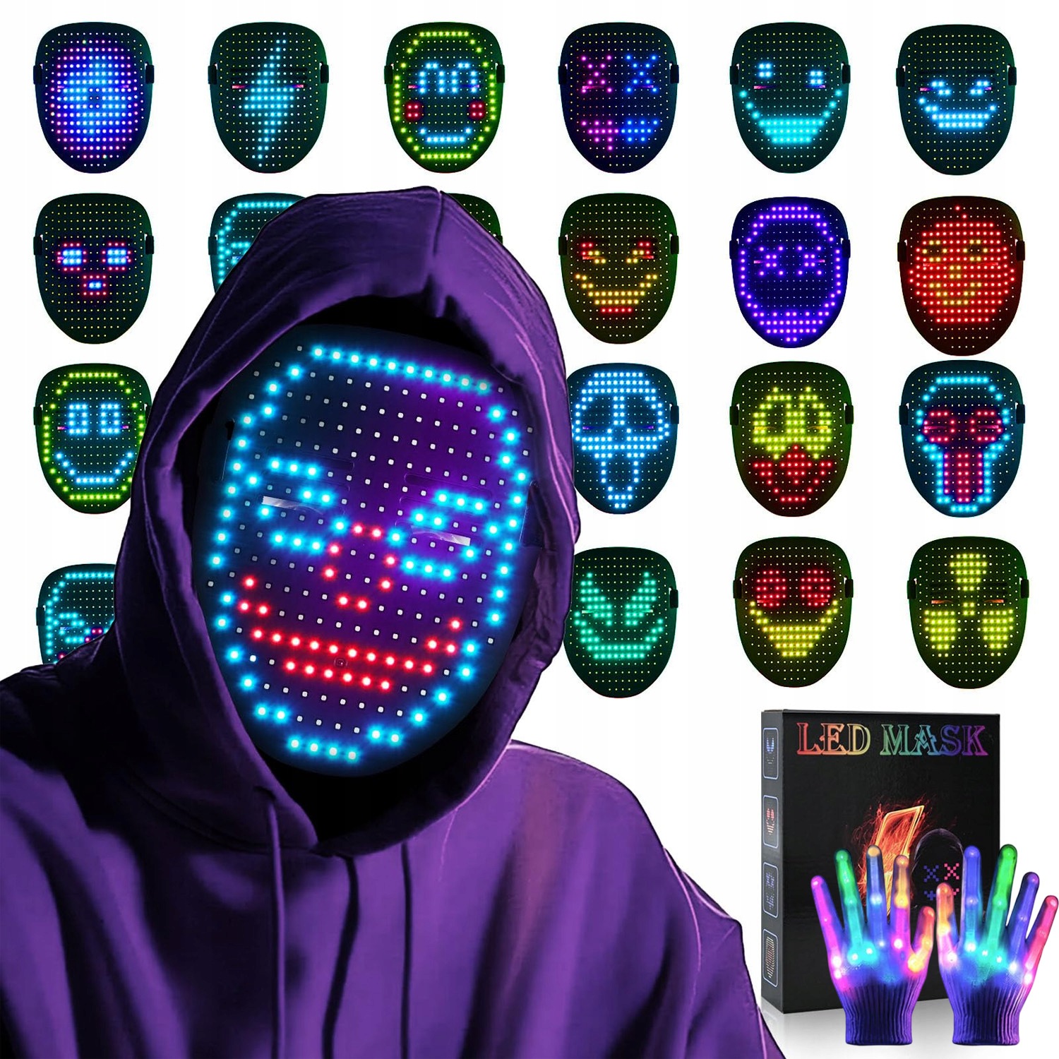 Led Svítící Led Maska Ovládaná Gesty Na Halloweenskou Párty Karneval