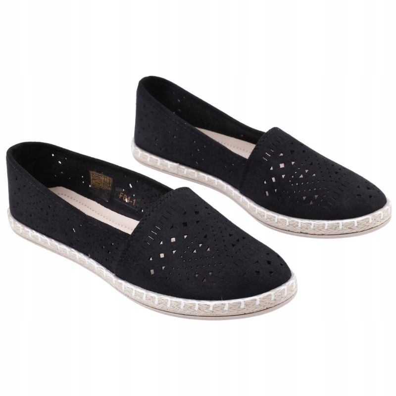 R.42 CZARNE ESPADRYLE DAMSKIE AŻUROWE PÓŁBUTY WSUWANE PŁASKIE LEKKIE Oryginalne opakowanie producenta pudełko