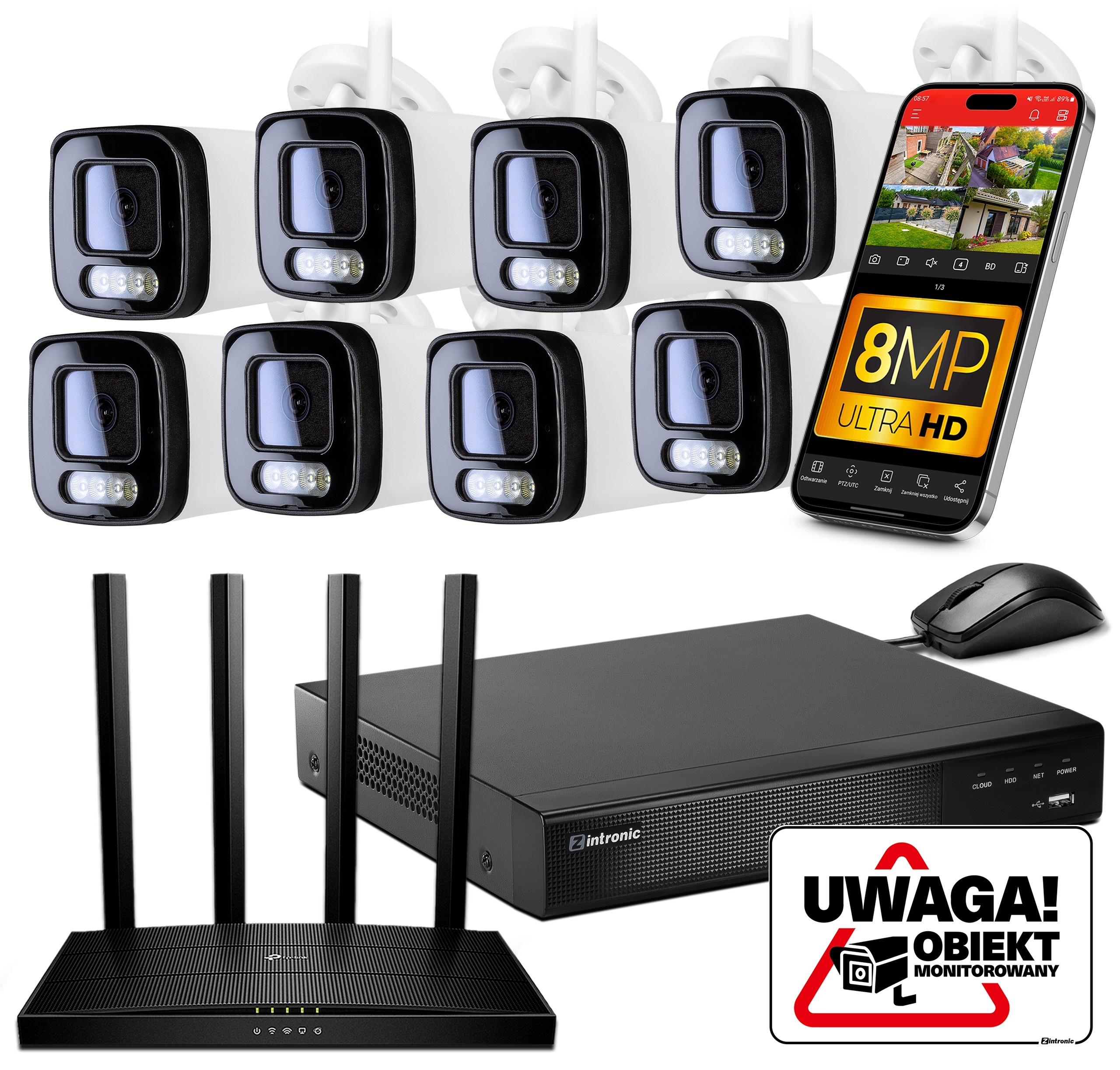 Monitorovací Sada 8x Venkovní Ip kamery WiFi 8MPx Detekce Bez Disku