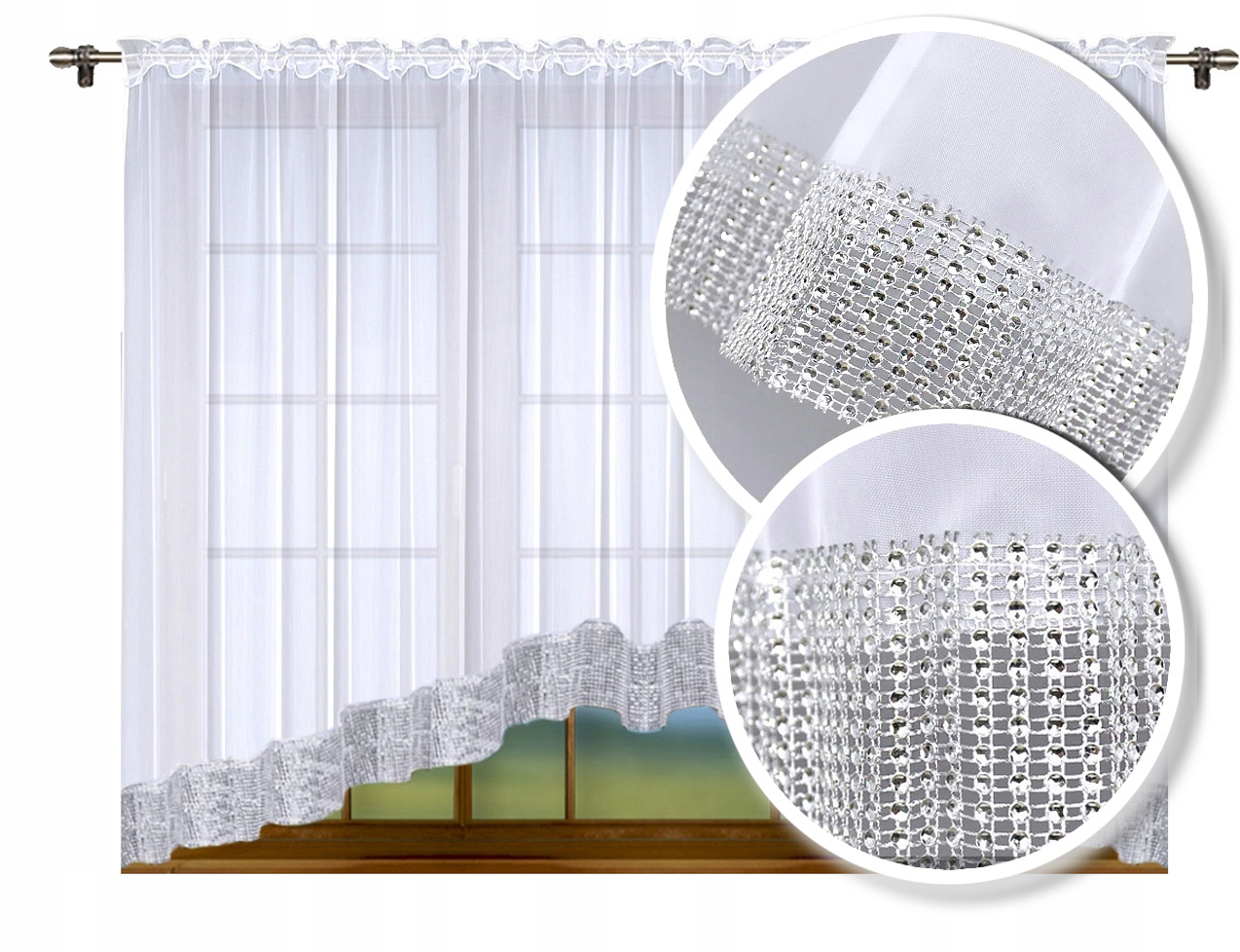 

Firanka Gotowa 160X300 Łuk Woal Cyrkonie Diamenty