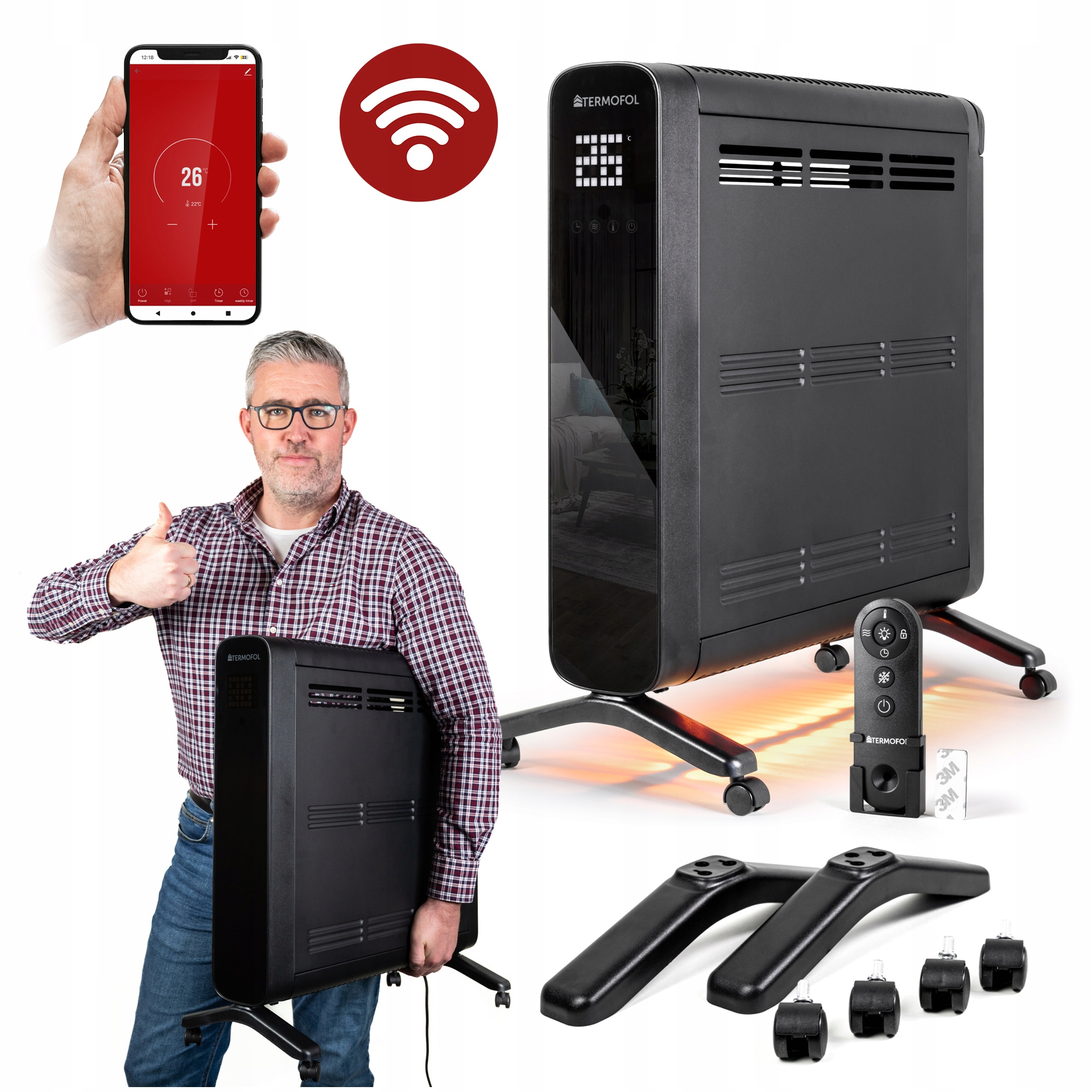 Elektrický Ohrievač Konvektor s termostatom 2000 W, škálovateľný displej WiFI