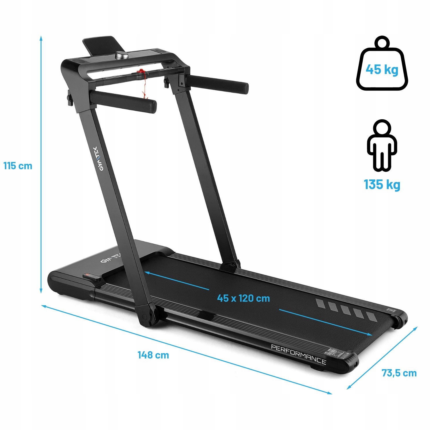 BIEŻNIA ELEKTRYCZNA DOMOWA SKŁADANA MAGNETYCZNA DO BIEGANIA XT700 GYMTEK Prędkość 1-16 km/h