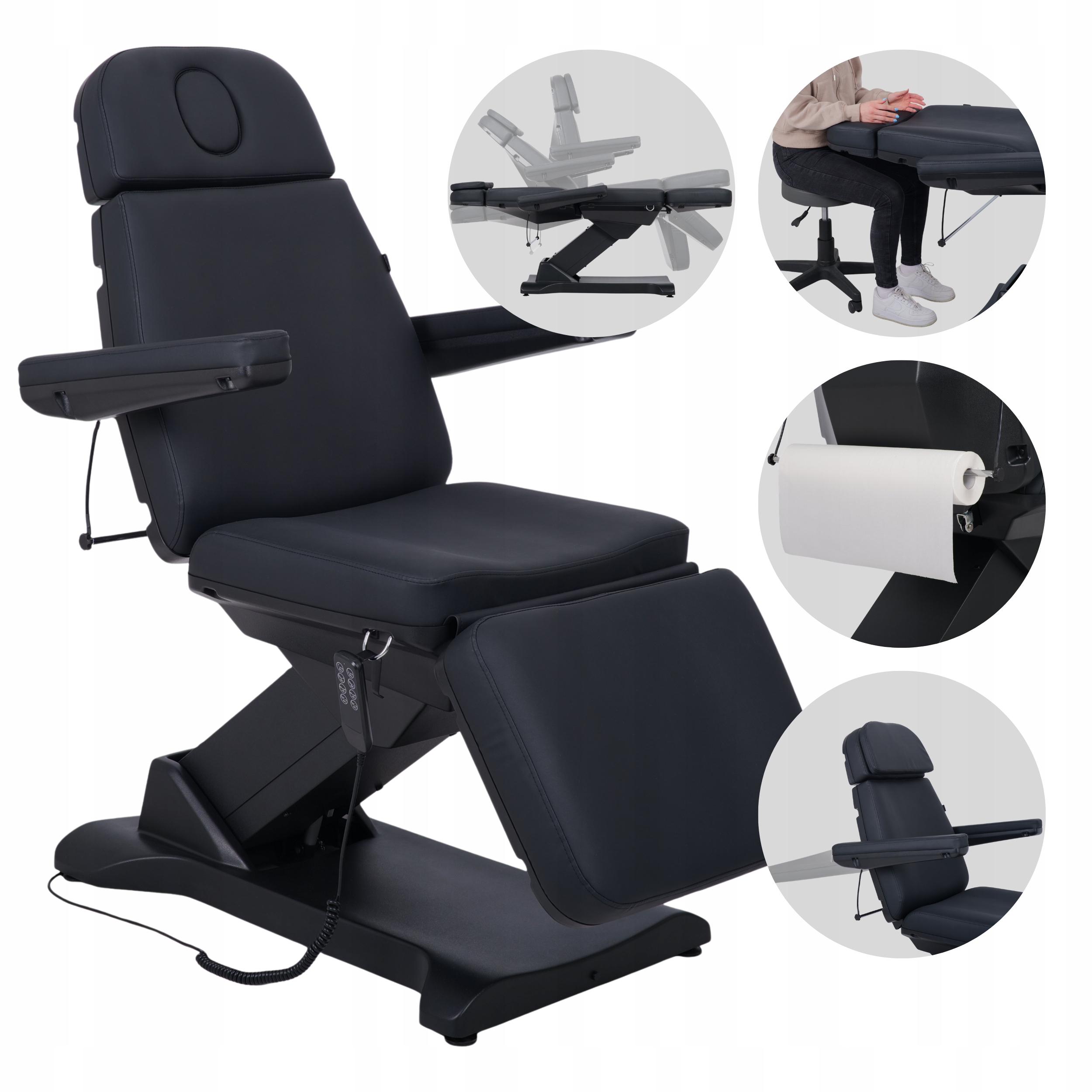FOTEL KOSMETYCZNY ELEKTRYCZNY DO PEDICURE CZARNY Z REGULACJA WYSOKOSCI