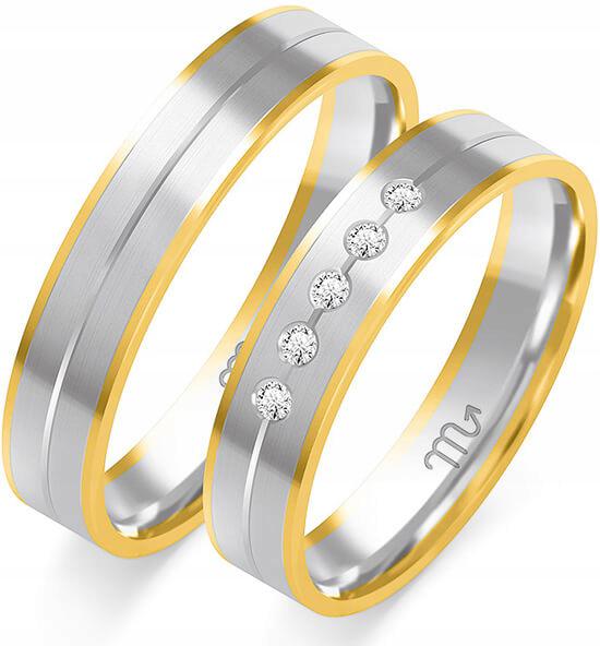 Zlatý snubní prsten s diamantem 585, velikost 8 9 10, pár prstenů gravírování 14k