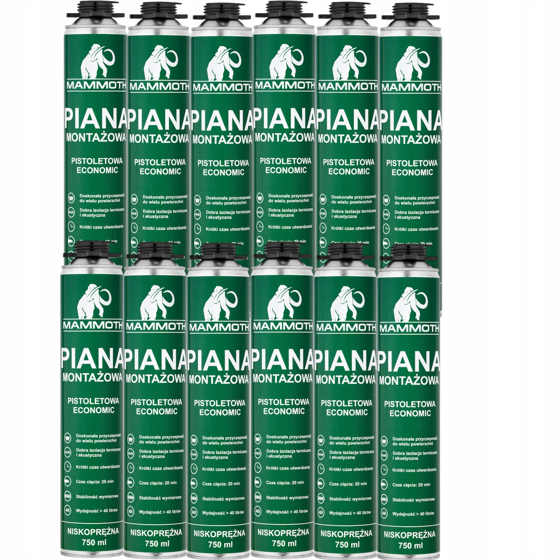 PIANKA MONTAŻOWA 750ml KARTON 12szt PISTOLETOWA MAMMOTH
