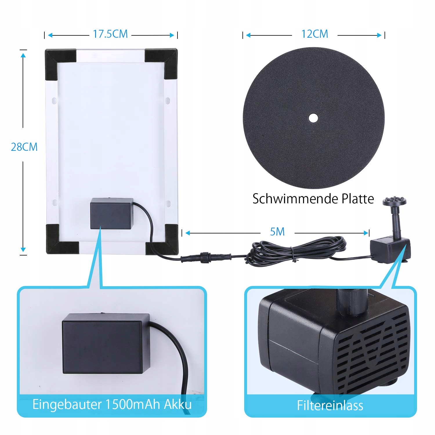 AISITIN Fontanna Solarna 5.5W Z Baterią 1500mAh Do Oczka Wodnego Ogrodu — miniatura 2