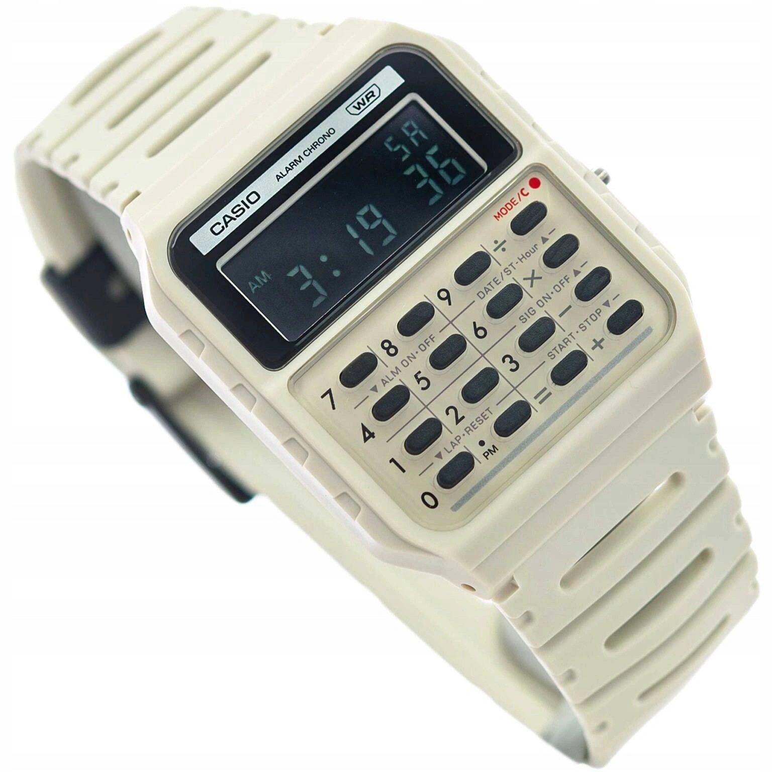 Pánské Hodinky Casio Vintage CA-53WB-8BEF Béžové S Retro Kalkulačkou Na Řemínku