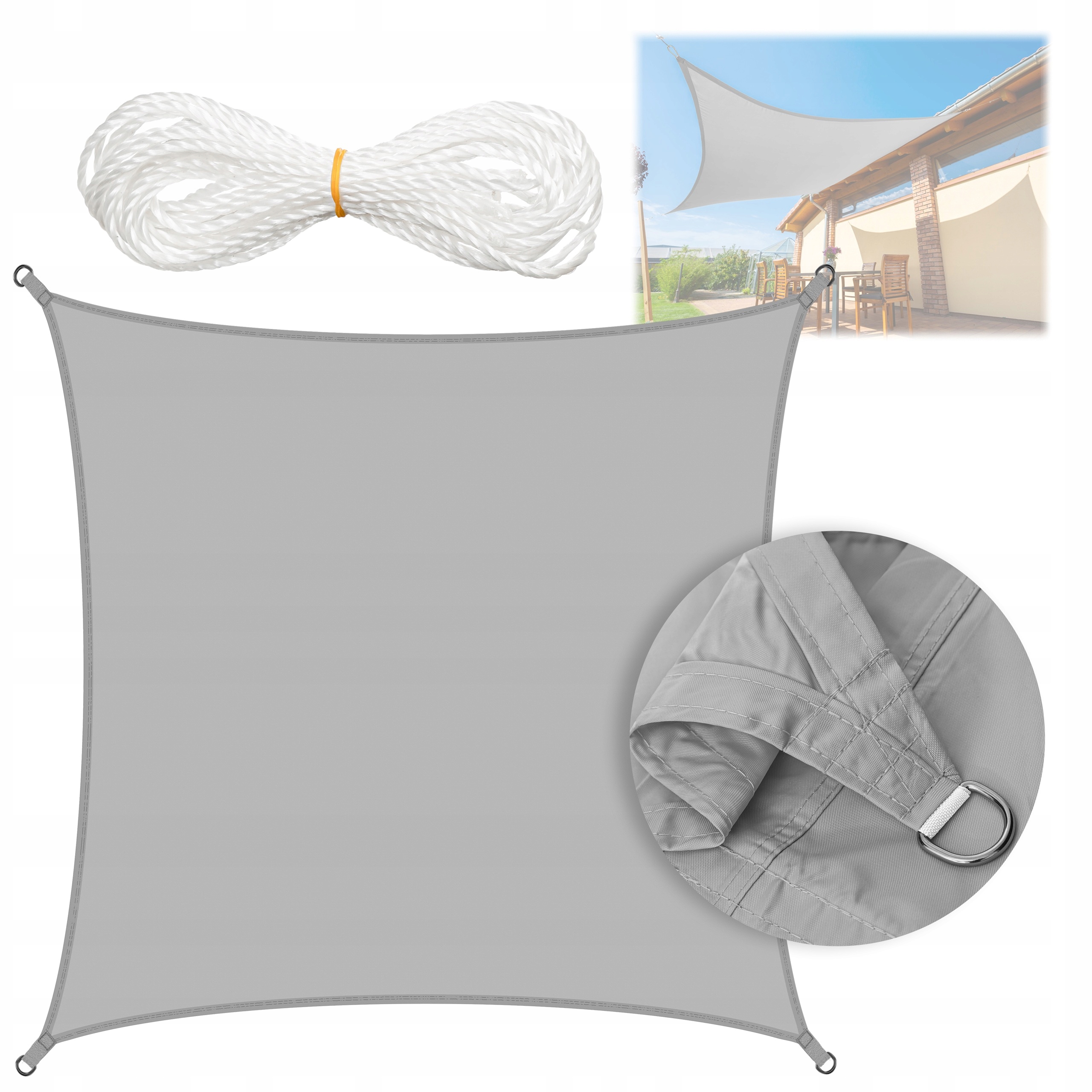 Sluneční Plachta Zahradní Zatemňovač Voděodolná 3x3 m Čtvercová