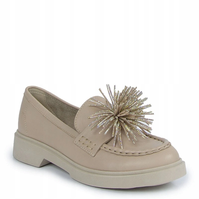 Chebello 4383 Béžové Kožené Mokasíny S Ozdobou 37