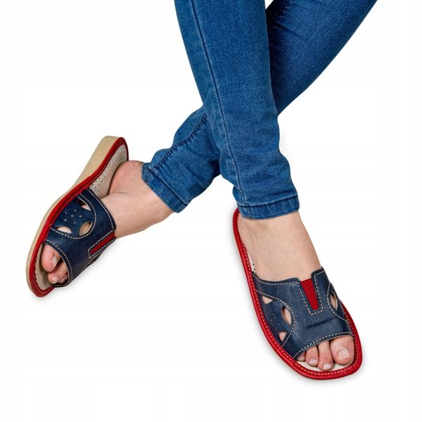 

Klapki Damskie Kapcie Domowe Skóra Pantofle Granat