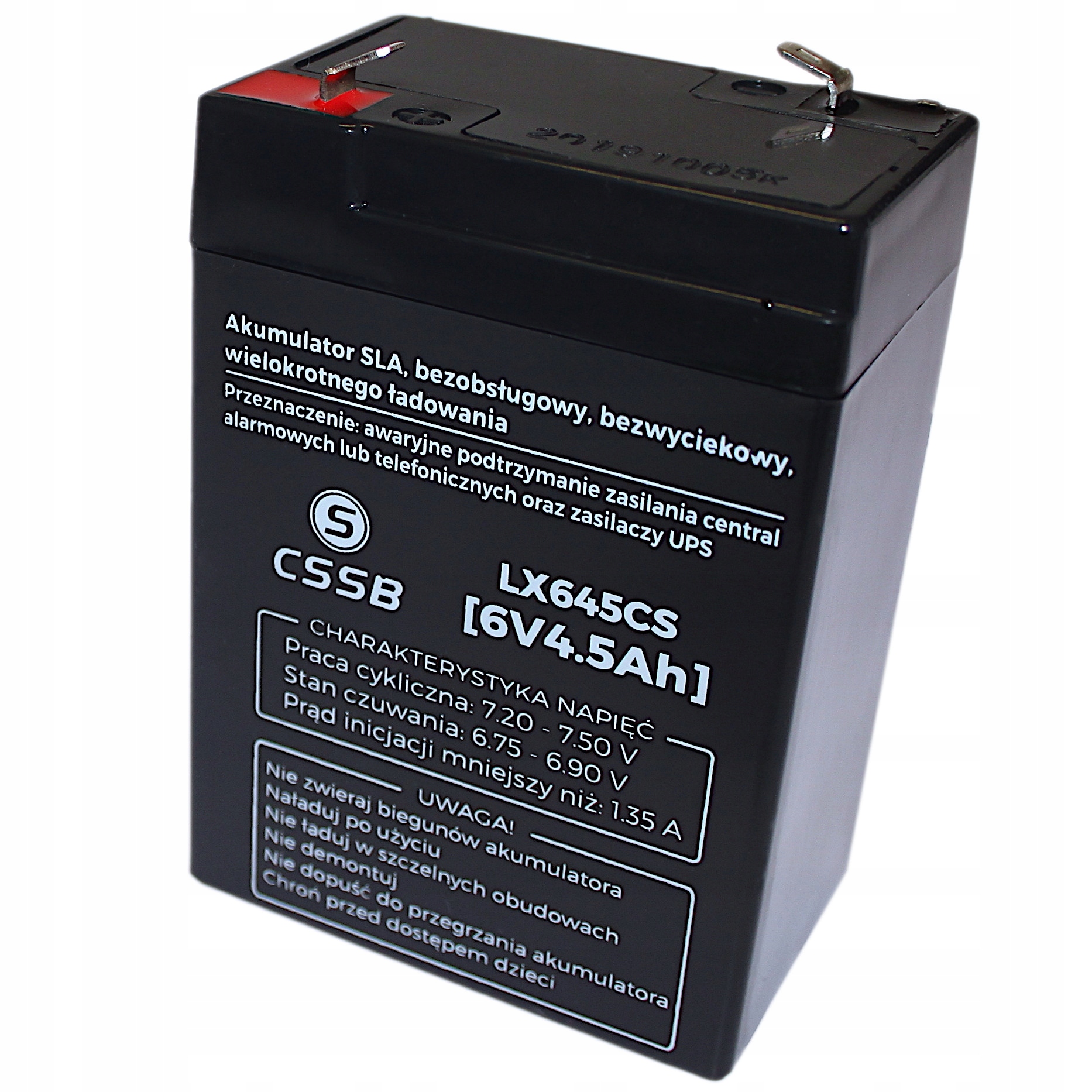 Bezobsługowy AKUMULATOR bateria AGM 6V 4,5Ah ups alarm zabawka + ŁADOWARKA Kod producenta LX645CS