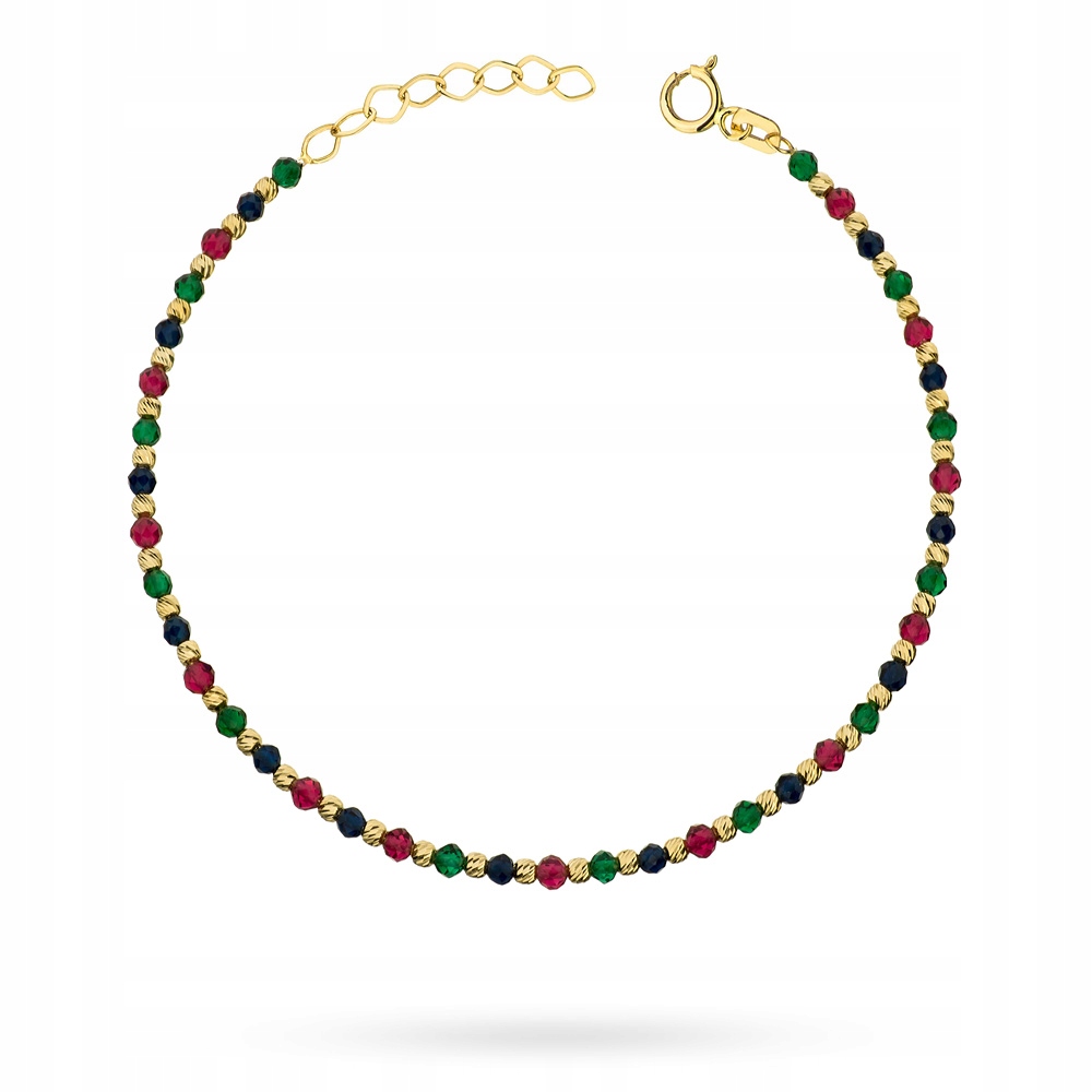 Zlatý Náramek Dámský pr. 585 14k s barevnými korálky Krabička