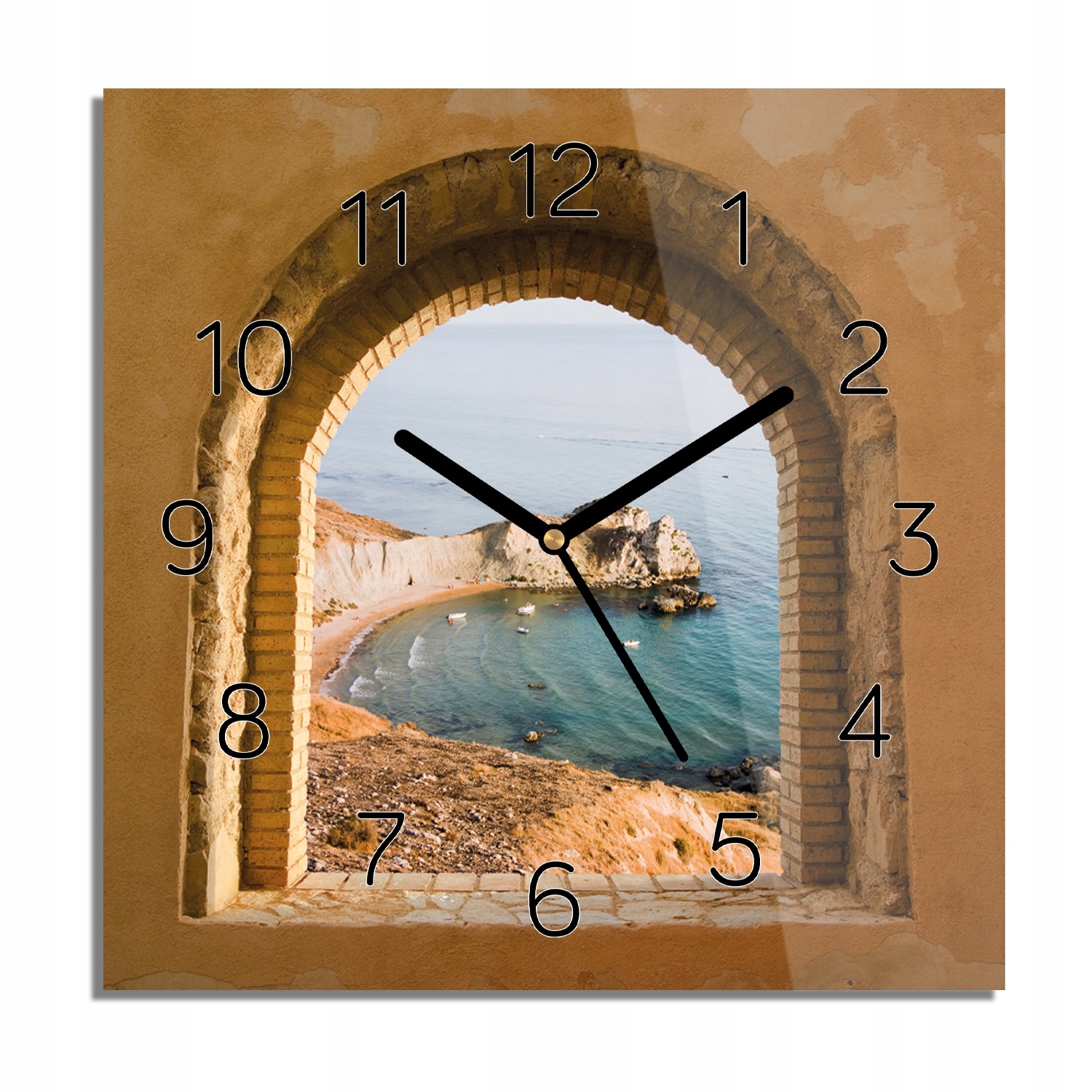 

Okno zamek fort woda zegar na szkle 30x30 z foto