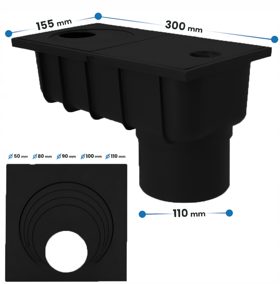 OSADNIK RYNNY CZYSZCZAK RYNNOWY STUDZIENKA REWIZJA DOLNY Ø 110 CZARNY DAMIX Średnica 110 mm