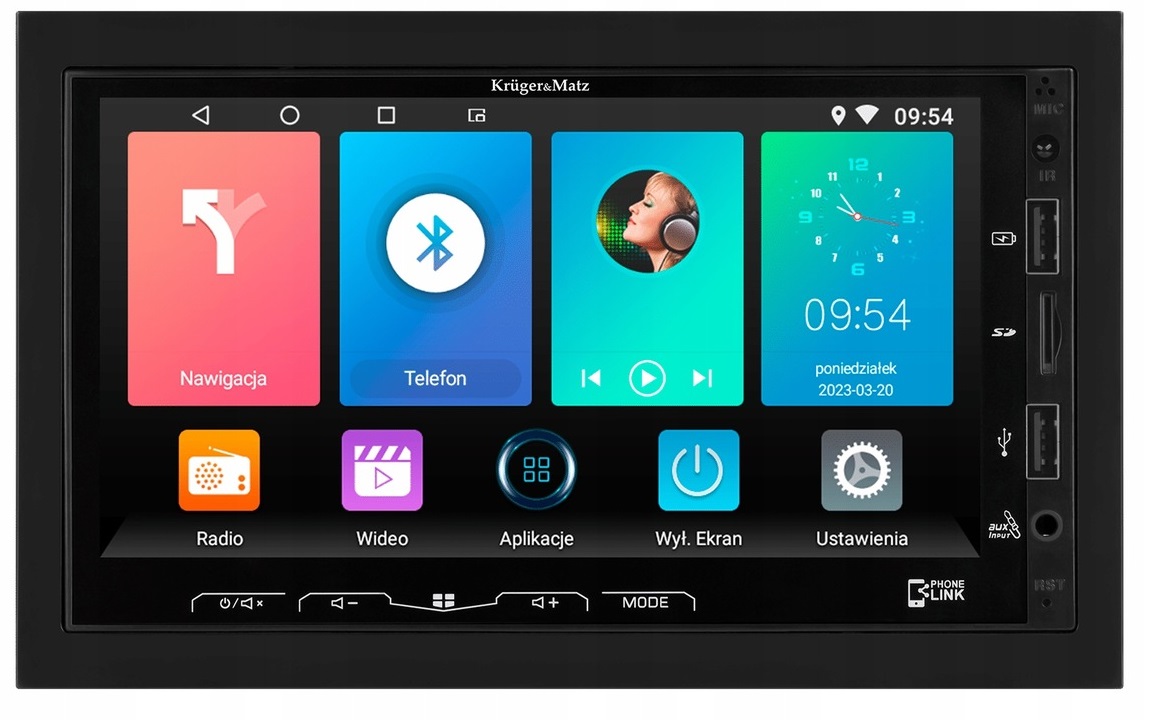 Kruger&Matz KM2008 Autorádio 2DIN Gps Wi-Fi Android Zelená hora