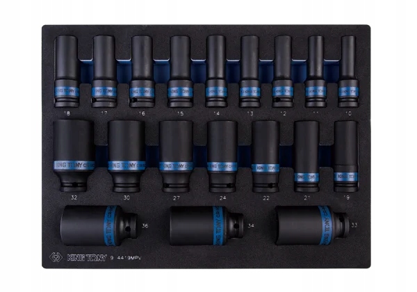 ZESTAW NASADEK UDAROWYCH 1/2" 19 cz. DŁUGIE 6-KĄT, 10 - 36mm, WKŁAD Z PIANK