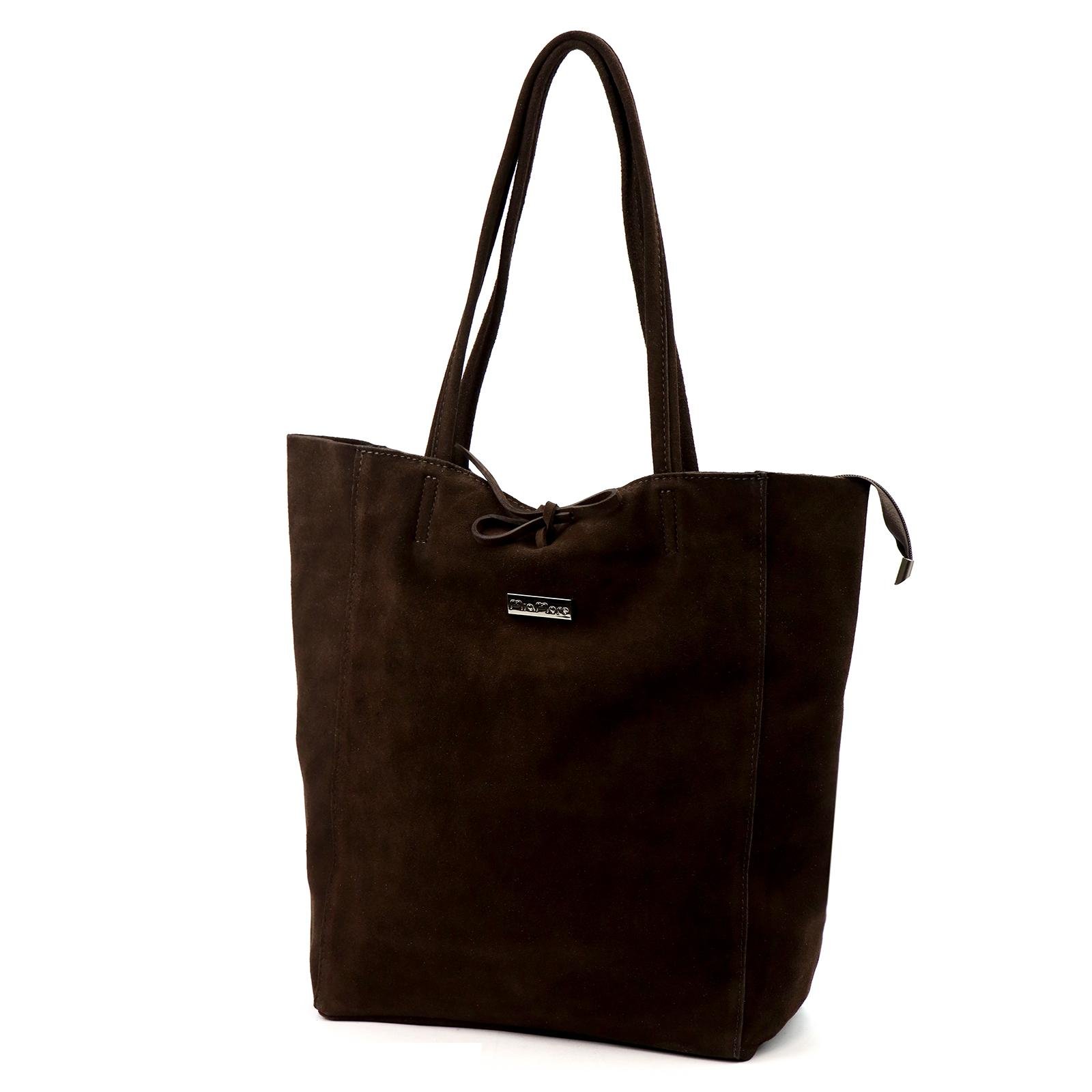 Dámská shopper kabelka z tmavě hnědé semišové kůže A4 MiaMore