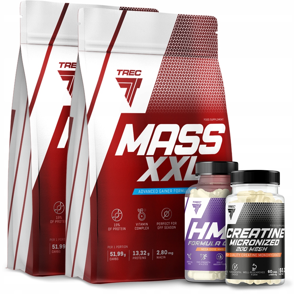 Set Trec Mass XXL 2kg+KREATYNA+HMB Hmotnost, síla, sochařství