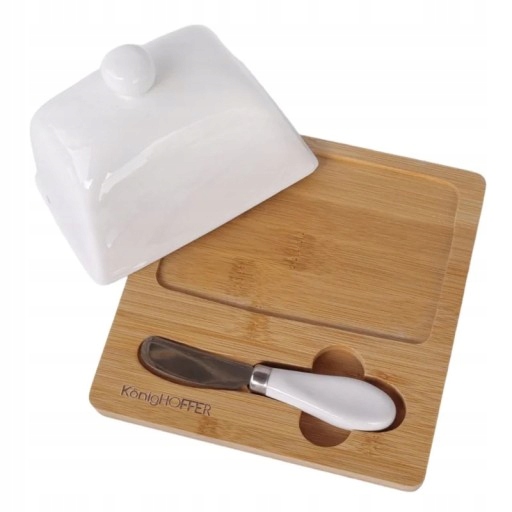 MASELNICZKA PORCELANOWA Z NOŻYKIEM ORAZ DREWNIANĄ