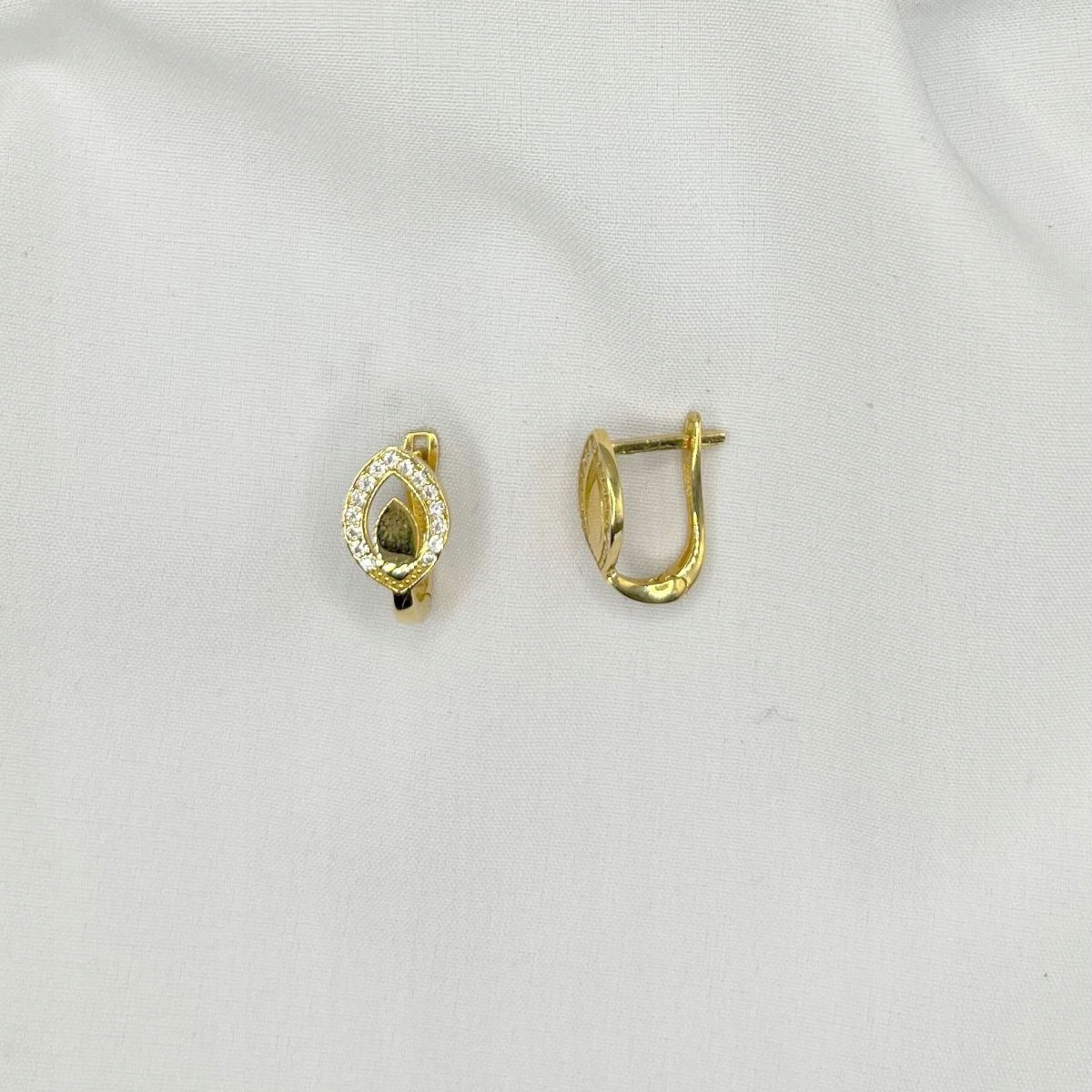 Zlaté náušnice s lístky slzy a zirkony 585