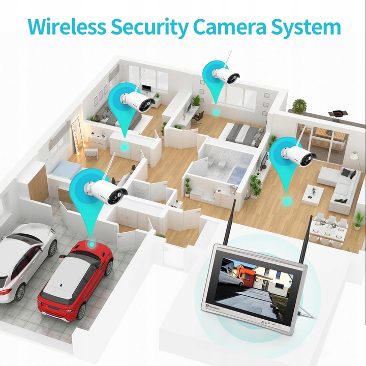 MONITORING WIFI 4 KAMERY 2w1 MONITOR + NAGRYWARKA Model wifi