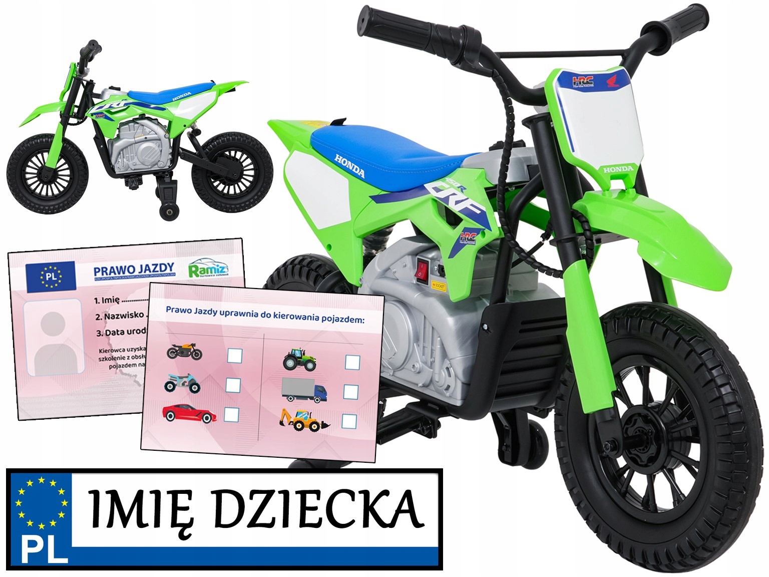 elektryczny motor terenowy Honda CFR450R piankowe koła Eva prawo jazdy