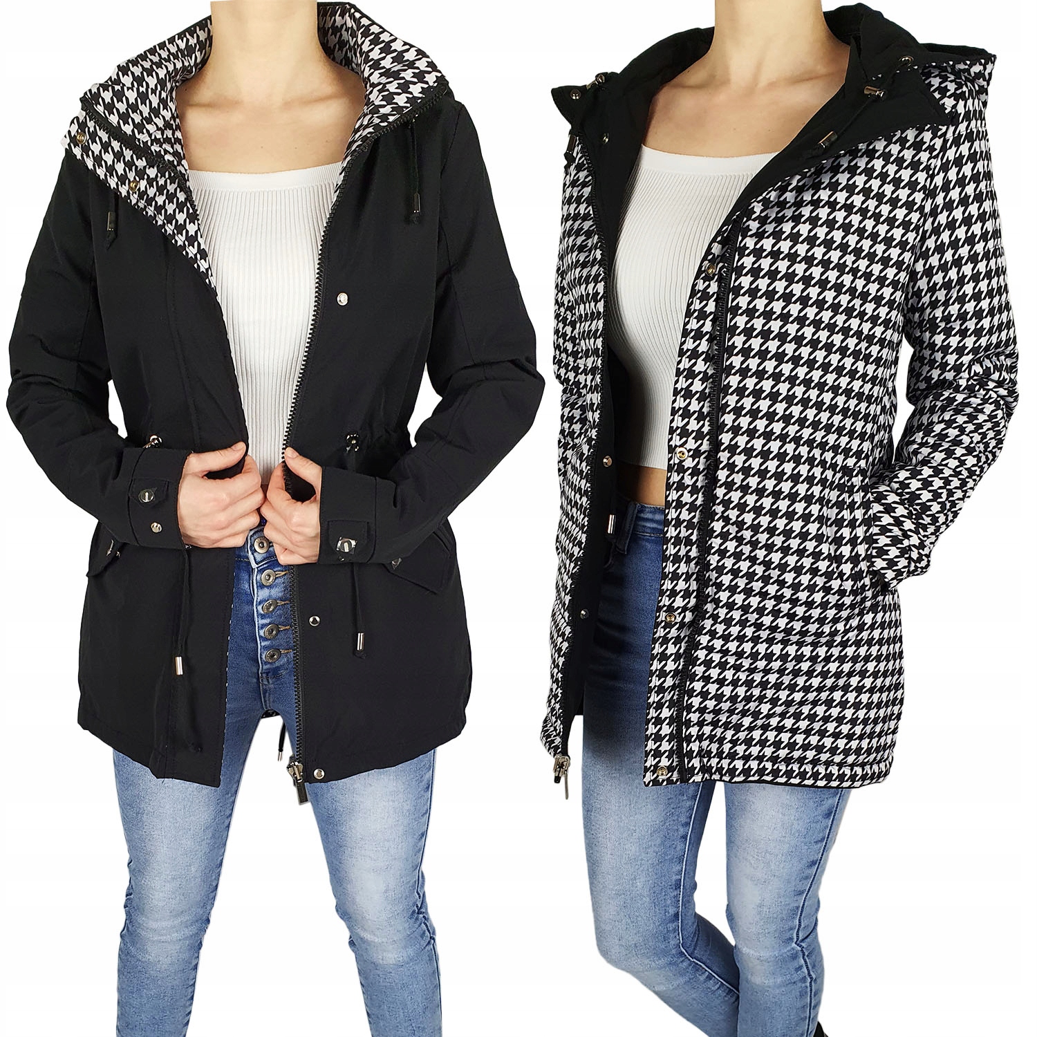 #oboustranná Bunda Parka S Kapucí černá