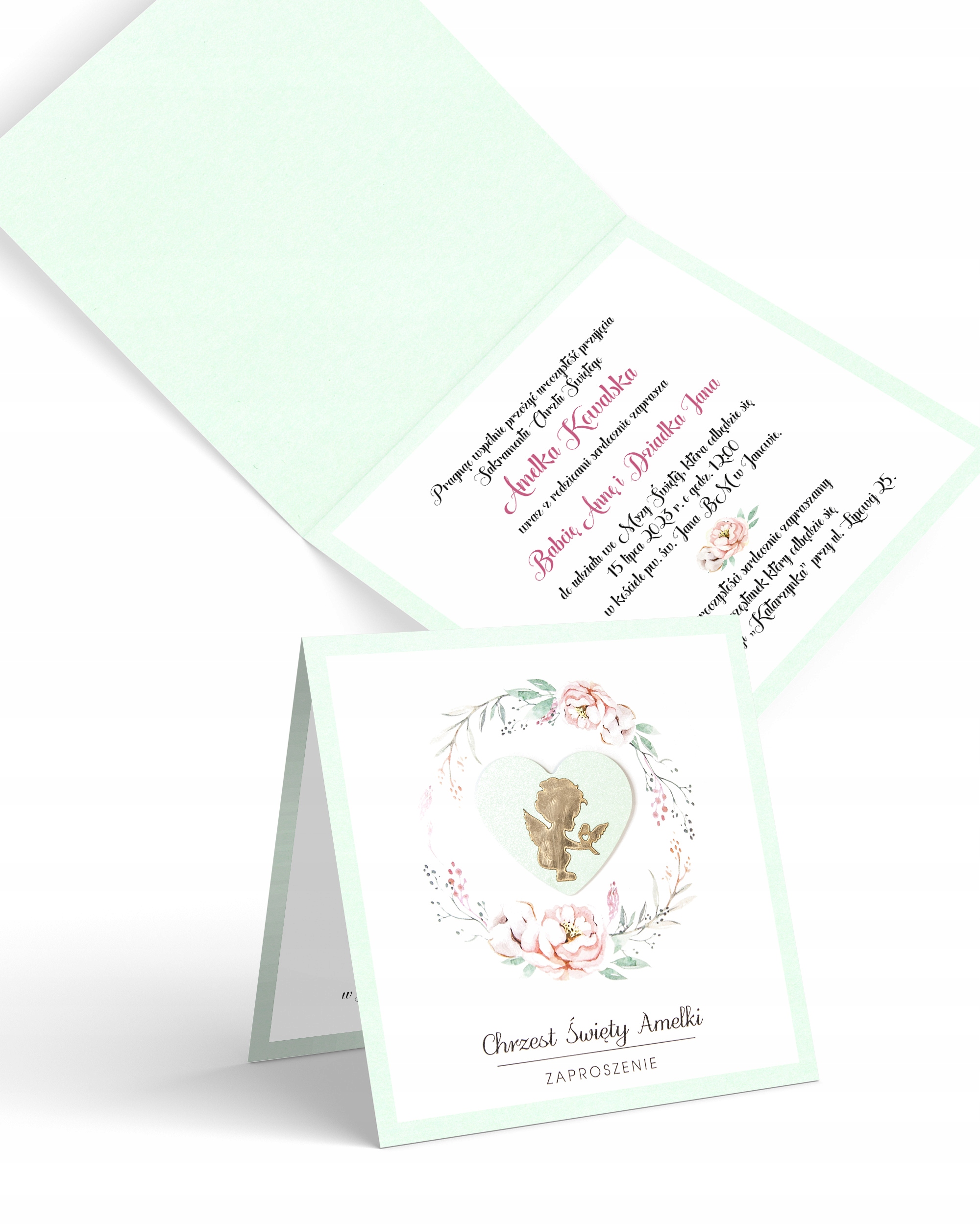 Zaproszenie na chrzest personalizowane z kopertą „Cherub Rosie”