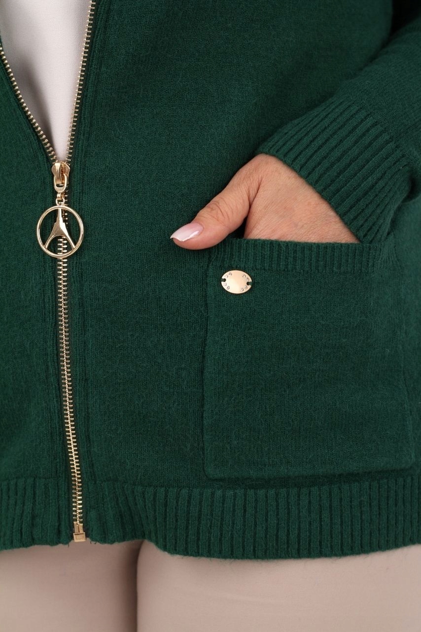 SWETER DAMSKI ROZPINANY DUŻE ROZMIARY NARZUTKA PROSTY BASIC Z KIESZENIAMI Kolor zielony