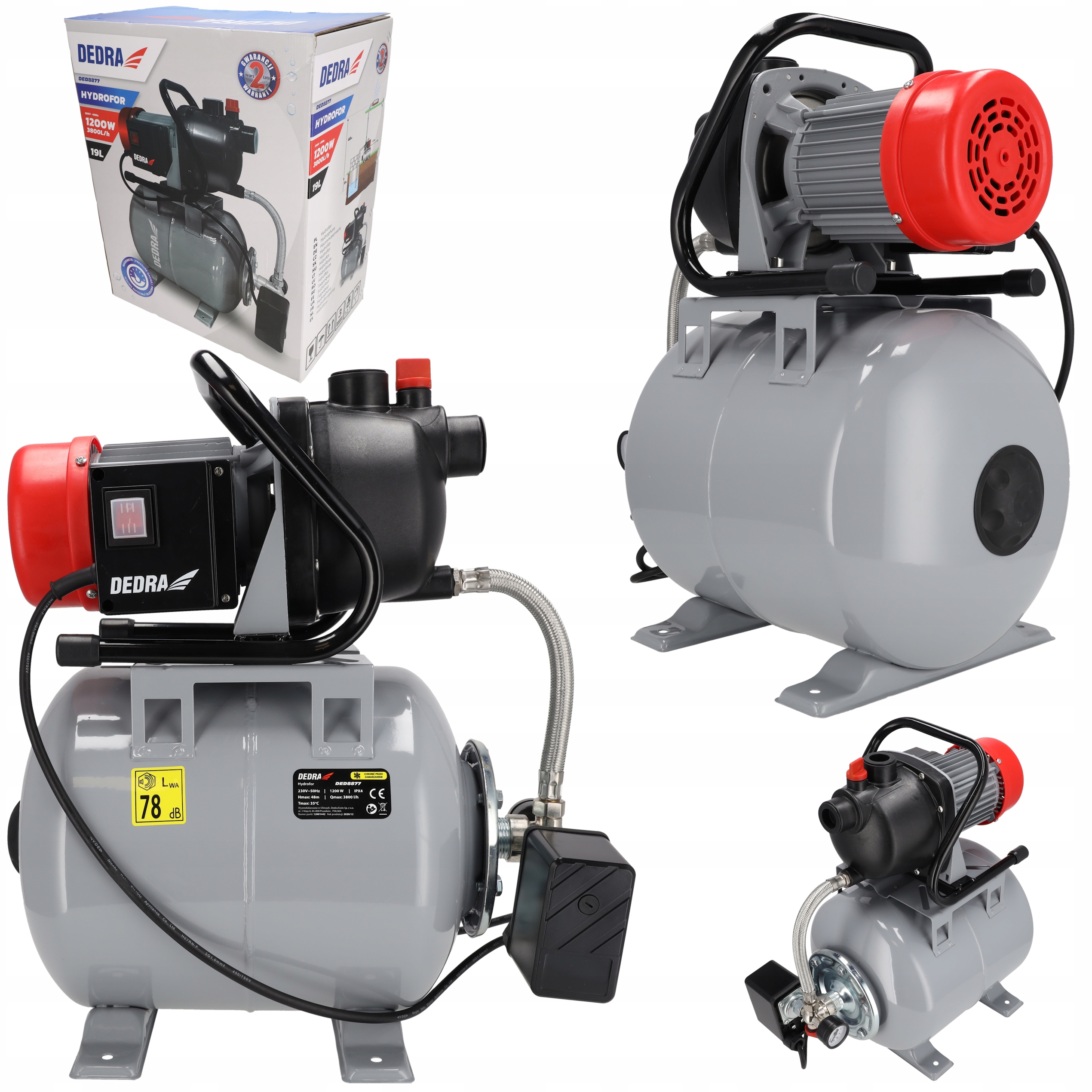 Hydrofor Dedra Pompa Hydroforowa do Wody Zbiornik 19 L Wydajny 1200W