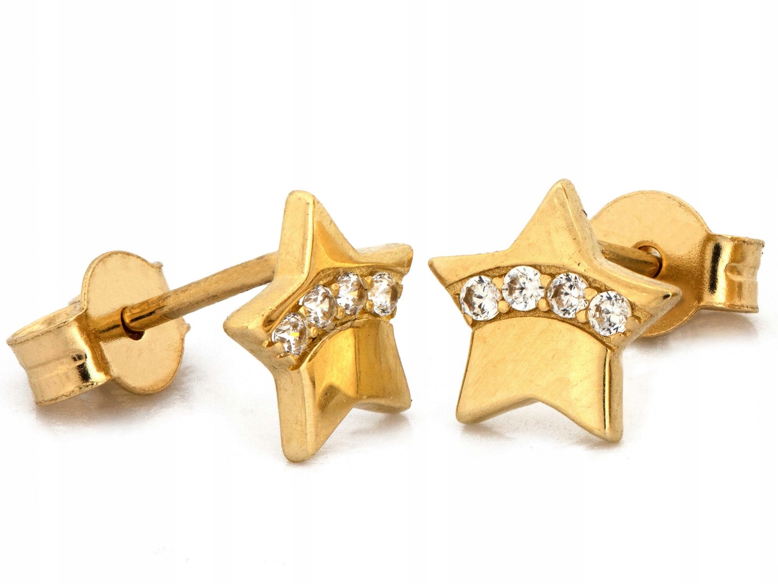 Náušnice zlaté 585 hvězdičky na tyčku se zirkony 1 g módní pro dívku