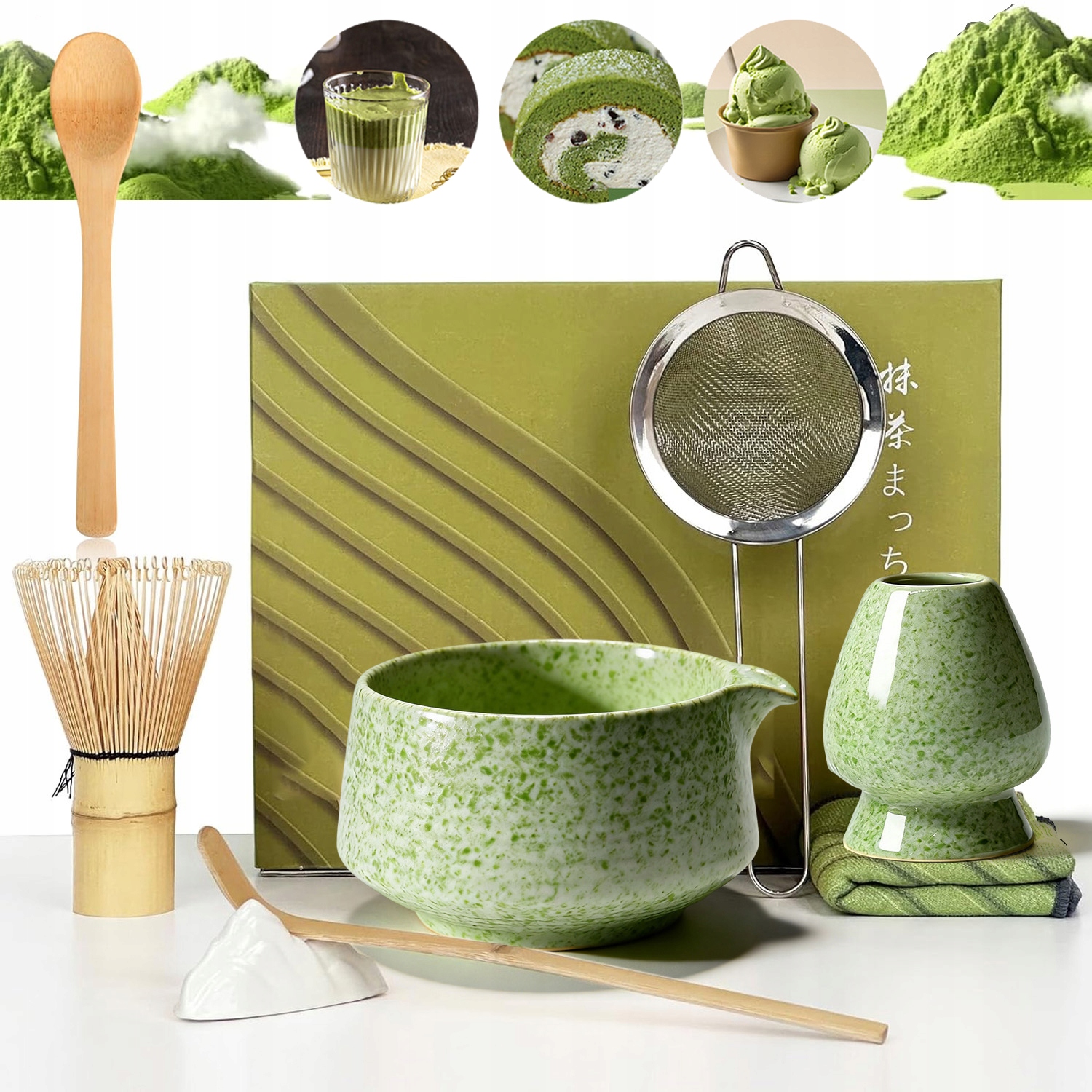 Bambusowa Miotełka Do Matchy Zestaw Chasen Łyżkę Chashaku Stojak