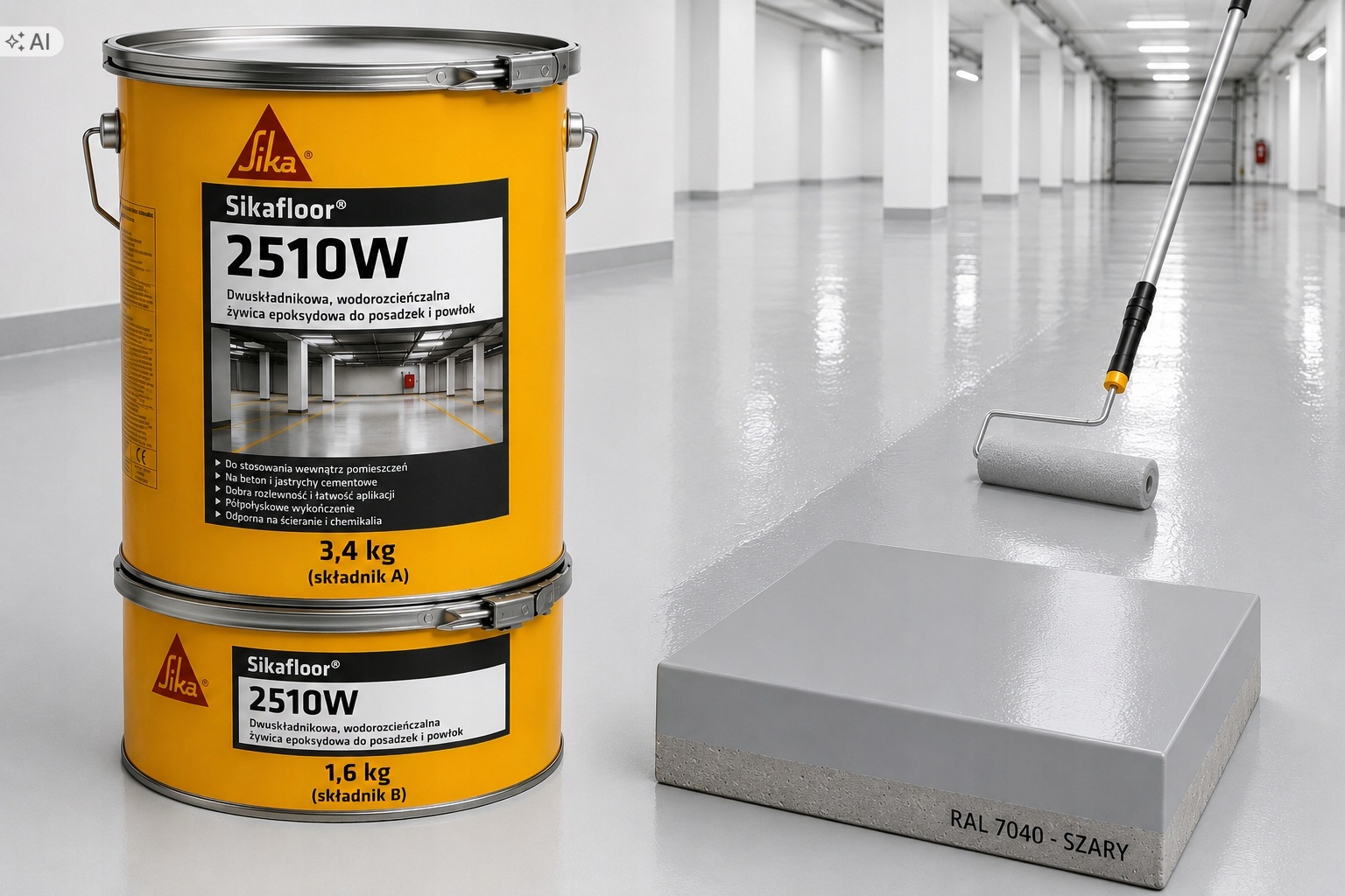 Żywica Garażowa farba na posadzkę w garażu Sika floor 2510 2510W Ral 7040